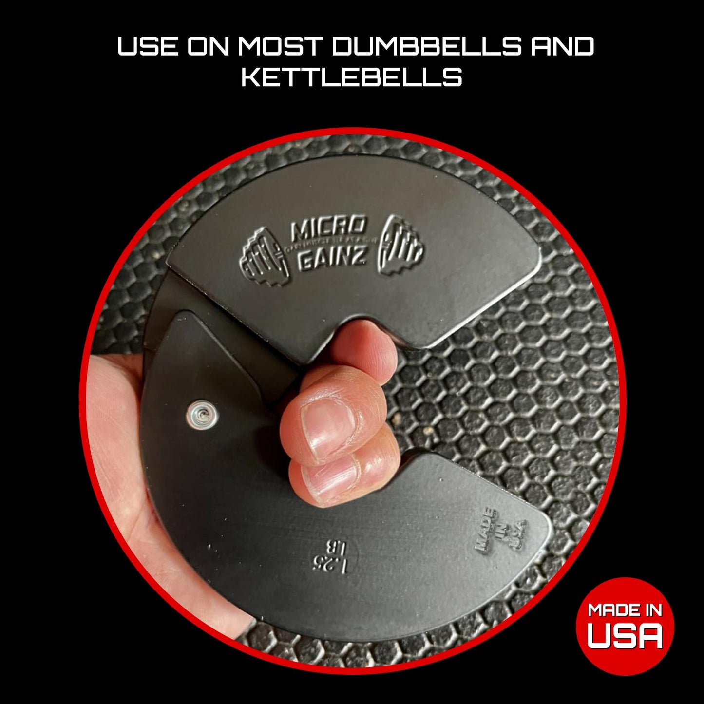 Micro Gainz Dumbbell Fractional 1.25lb Weight Plate, Ideal for Micro Loading, (Choose Color) 2 Piece Fractional Weight Plates, Designed for Dumbbell Training, Made In USA (Black)