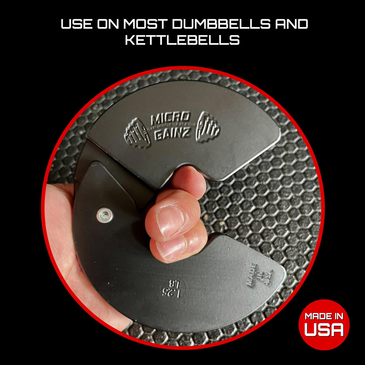 Micro Gainz Dumbbell Fractional 1.25lb Weight Plate, Ideal for Micro Loading, (Choose Color) 4 Piece Fractional Weight Plates, Designed for Dumbbell Training, Made In USA (Black)