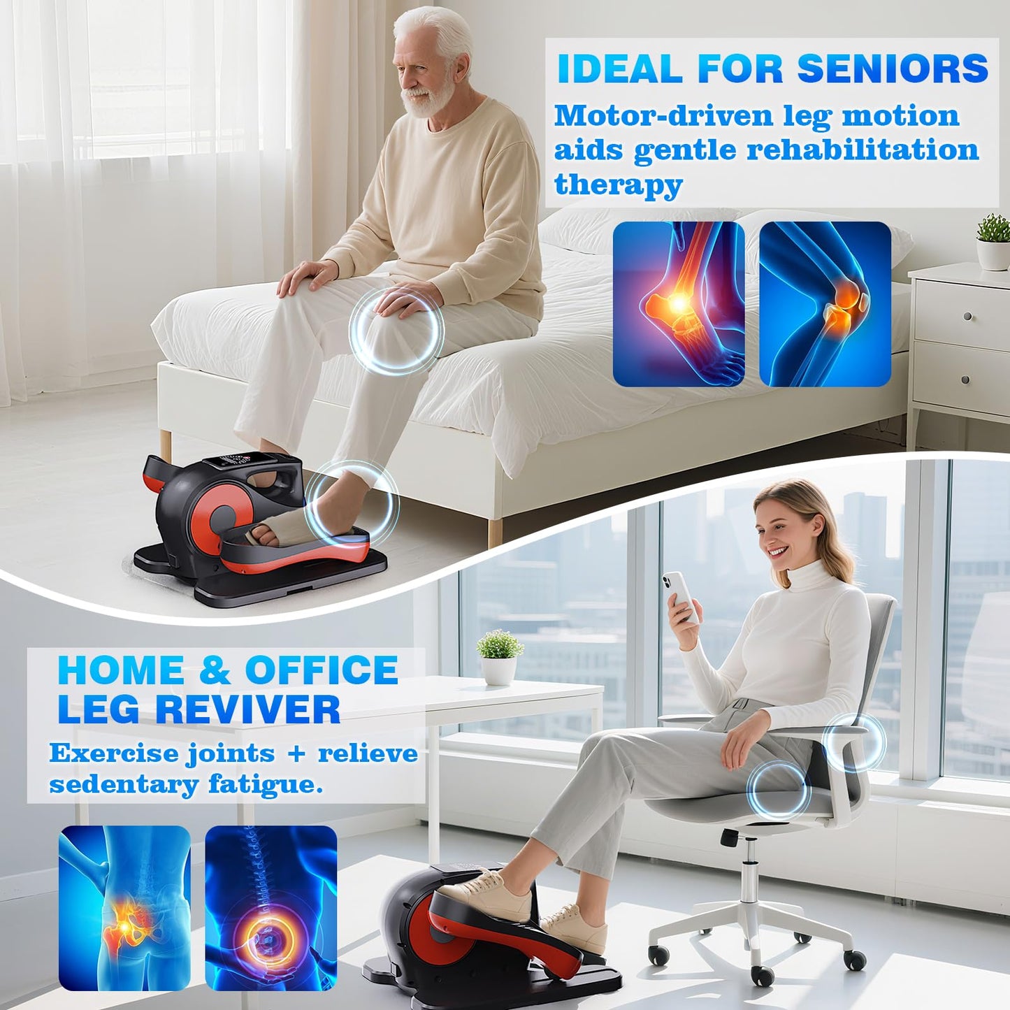 Under Desk Elliptical Machine, Electric Under-Desk Elliptical for Seniors - Mini Elliptical Exercise Equipment for Home with 12-Speed Touch Screen, Remote Control & Reversible Motion (Orange)