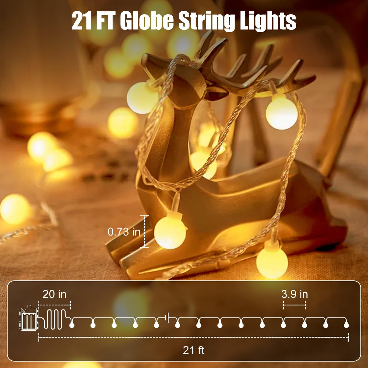 Minetom 2 Pack Globe String Lights Battery Operated, Totally 120 LED Fairy Lights with Remote, Waterproof for Indoor Outdoor Bedroom Classroom Dorm Camping Canopy Wedding Xmas Decor, Warm White