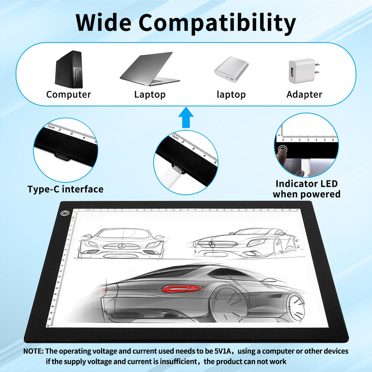 A4 LED Light Pad for Tracing, Adjustable Brightness Drawing Light Board forDiamond Painting, Vinyl Weeding, Sketching & Tattoo Transfer, USB PoweredEye-Care Light Box for Kids & Artists