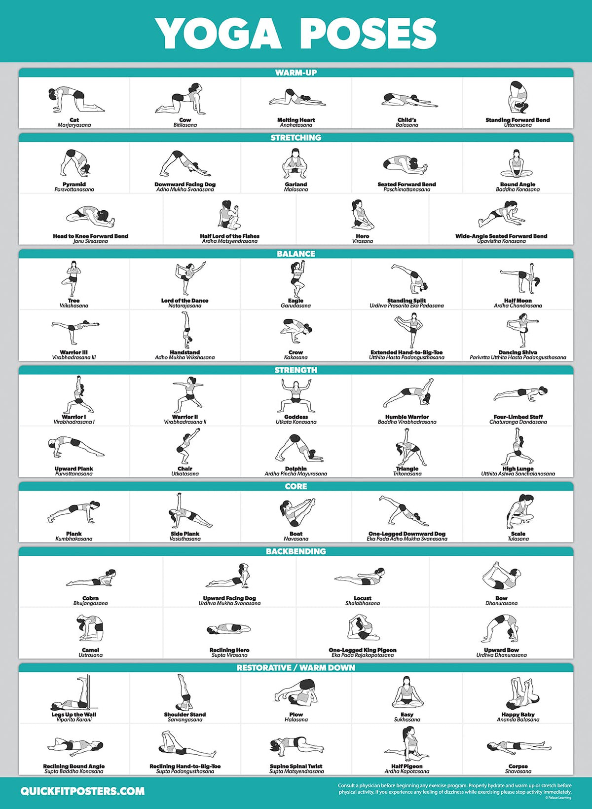 4 Pack - Pilates Workout Volume 1 & 2 + Yoga Poses Volume 1 & 2 - Exercise Poster Set (18 x 24, LAMINATED)