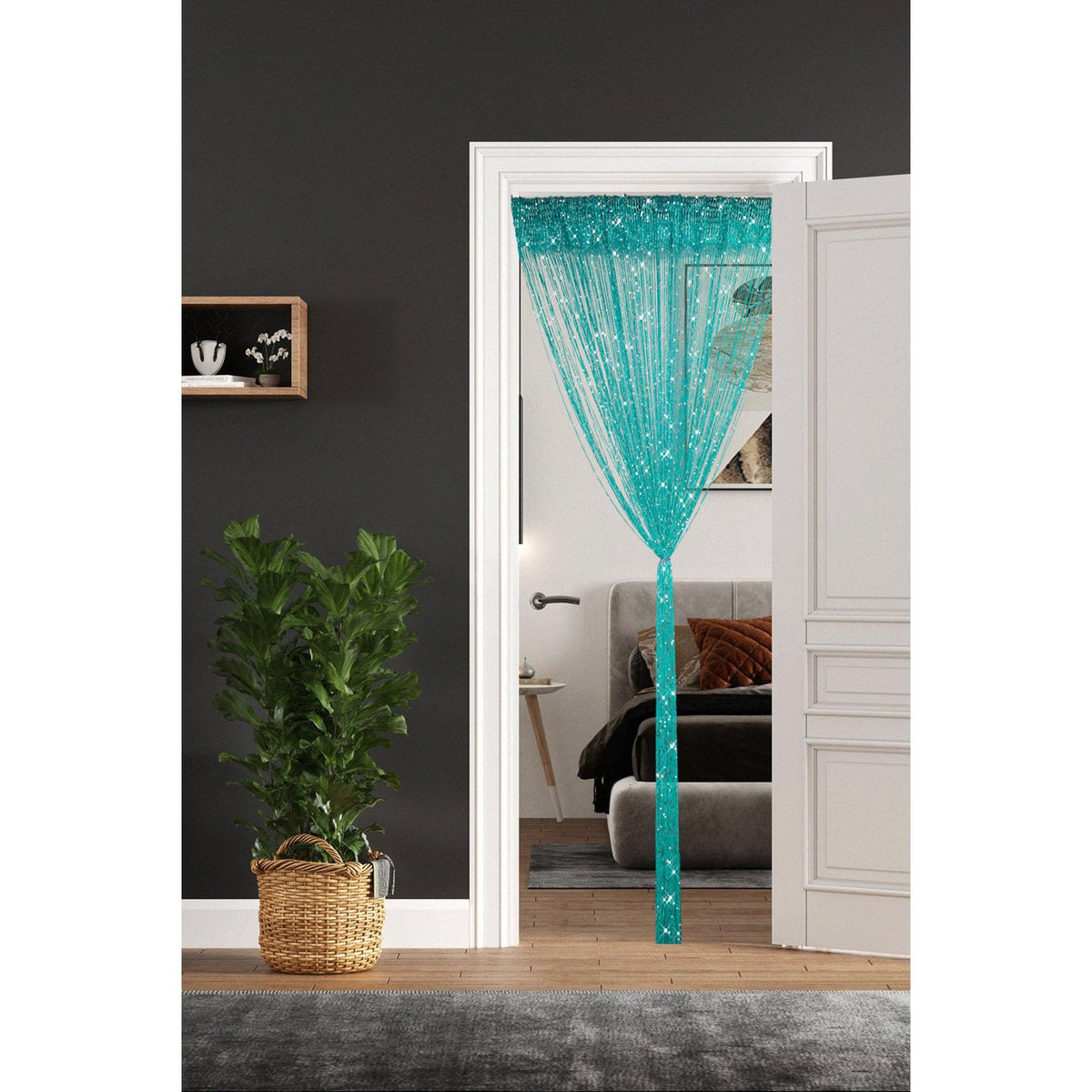 2 Pieces Teal Glitter String Curtains, 39x79 Inch Doorway Beads Curtains, String Curtain for Doorway, Room, Closet Partition, Windows Wedding Party Boho Tassel Home Decoration