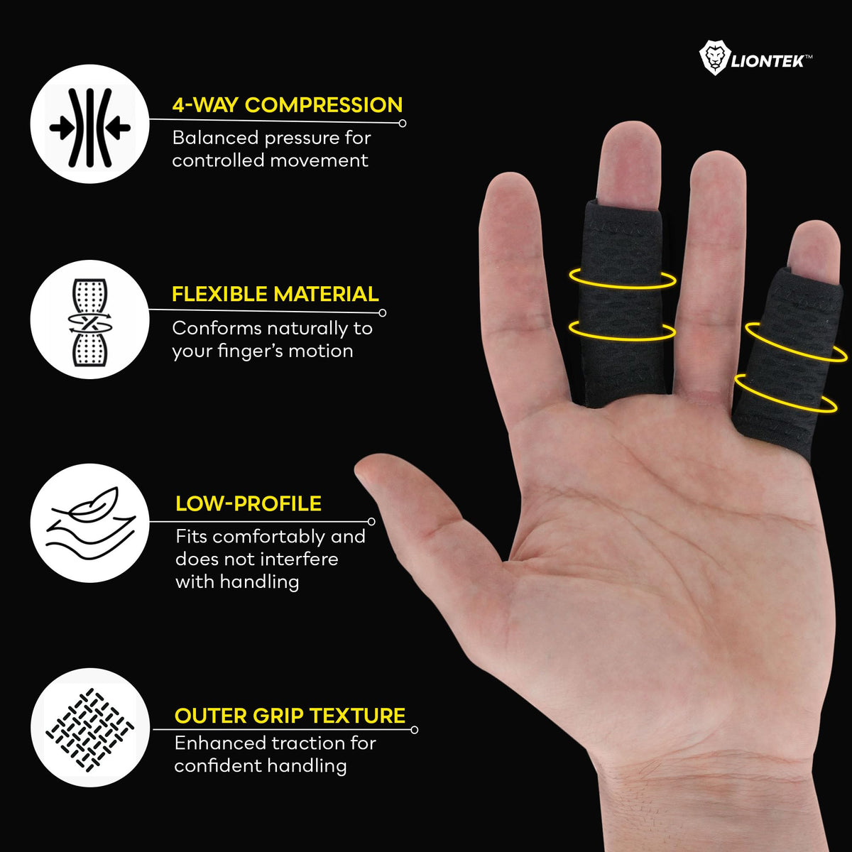 LIONTEK Single Flow Finger Sleeve V3 Pair — Joint Support & Compression for Activity, BJJ, Fitness, Volleyball, Basketball, and More (Large)