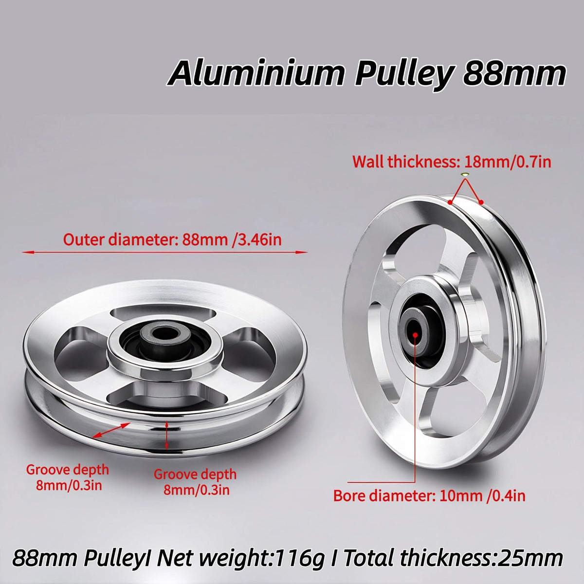 Gueiddi Aluminum Pulley for Home Gym, Load Capacity Sealed Bearing Pulley System, Quiet & Smooth Replacement Gym Pulley Wheel for Cable Machine, LAT Pulldown, Weight Equipment (1, Blue, 88-90mm)