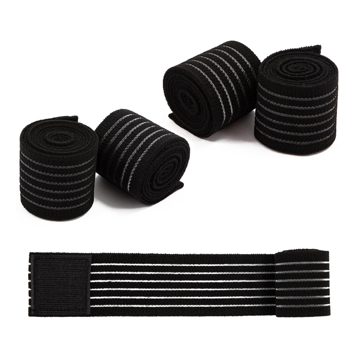 4-Pack Elastic Ice Pack Straps with Hook & Loop, 35.5"x2" Reusable Fastening Bands for Cold/Hot Therapy, Comes with Adjustable Extension Straps,Reusable Ice Belt Extender (Black)