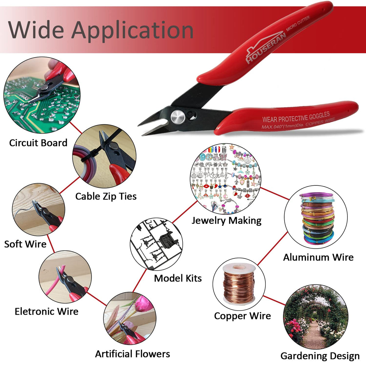 HOUSERAN 170 Wire Cutters, Small Wire Cutters, 5 PACK, 5 Inch Micro Flush Cutter, Spring Loaded Cutting Pliers, Side Cutters, Diagoanl Cutters for Jewelry Making, Models, Zip Ties Plastic Wire Snips