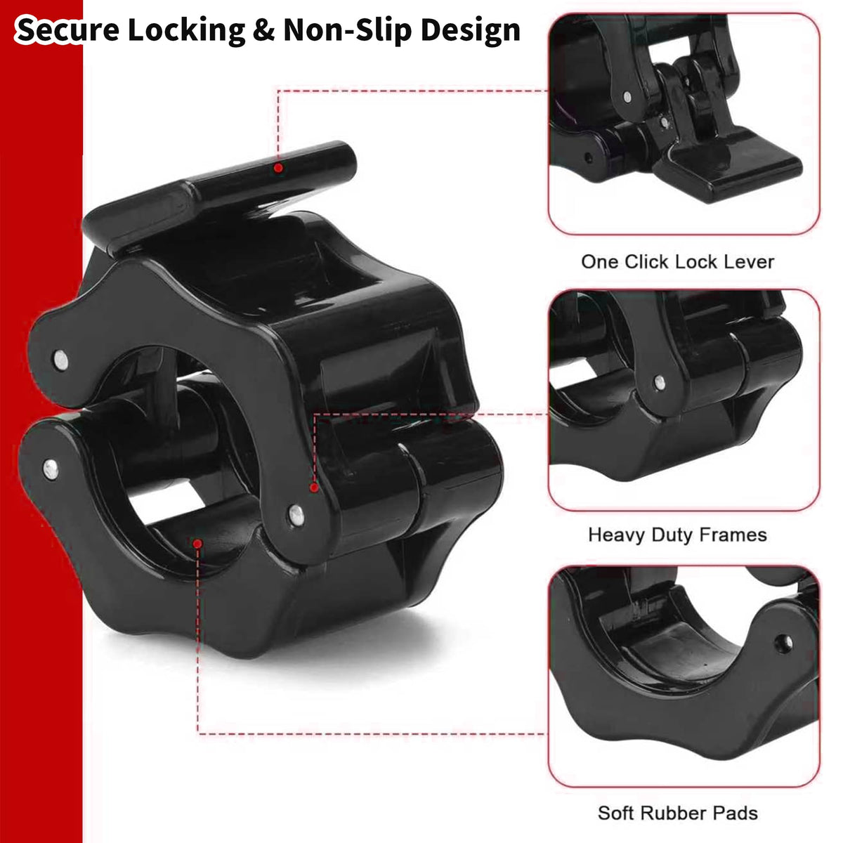 4 Pack Dumbbell Barbell Clamps 30mm, Quick Release Weight Bar Collars, Secure Locking Barbell Clips for Weightlifting, Workout, Strength Training & Fitness Accessories (Black)