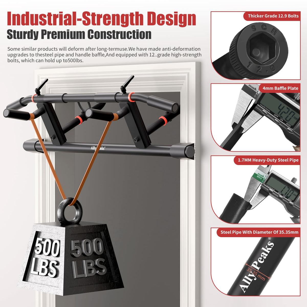 Ally Peaks Pull Up Bar for Doorway,Adjustable Handle Width Pullup Bar with 2Pcs Exercise Resistance Bands,New 2026 Upgraded At Home Workout Equipment Chin Up Bar,Multiple Original U.S. Patents