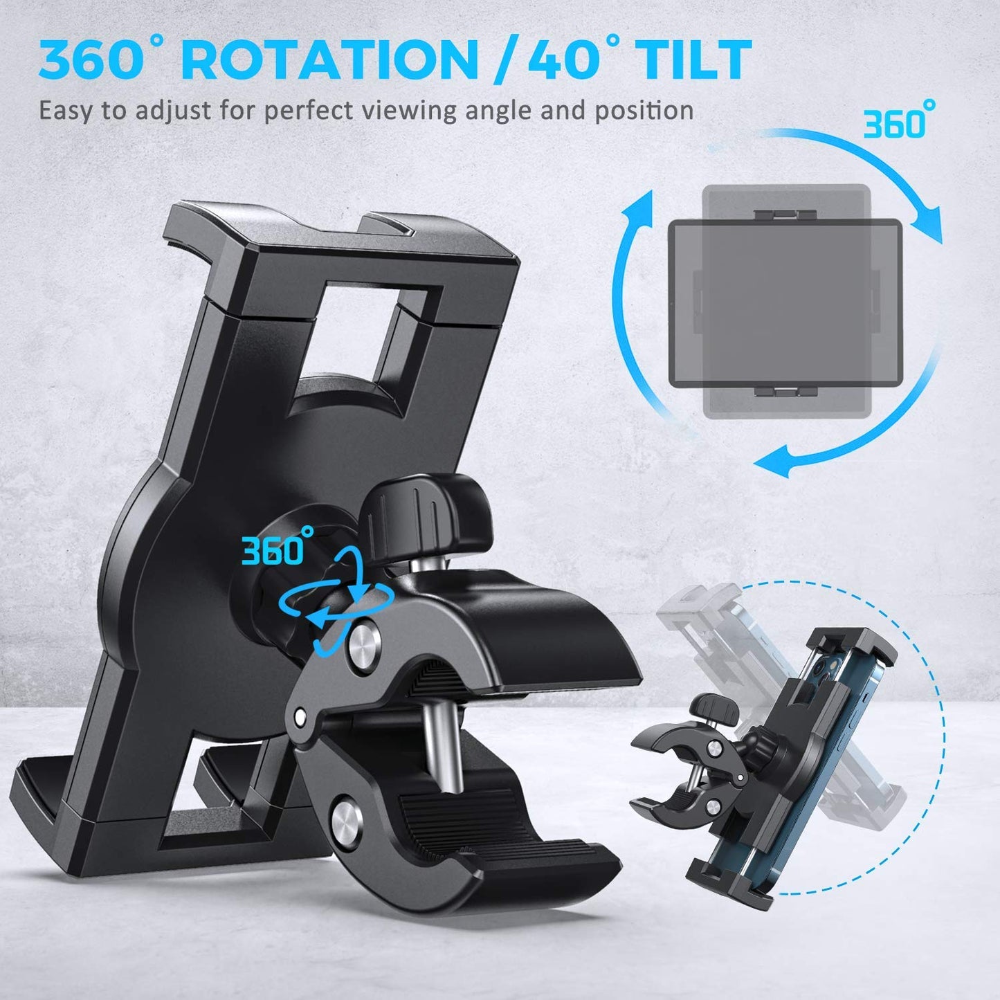 KDD Spin Bike Tablet Holder Mount, Phone iPad Holder Stand Exercise Bike Handlebar Mount for Stationary Bicycle, Treadmill, Microphone Stand, Fit for iPad Pro 12.9, Galaxy Tabs, iPhone(4.7-13”)