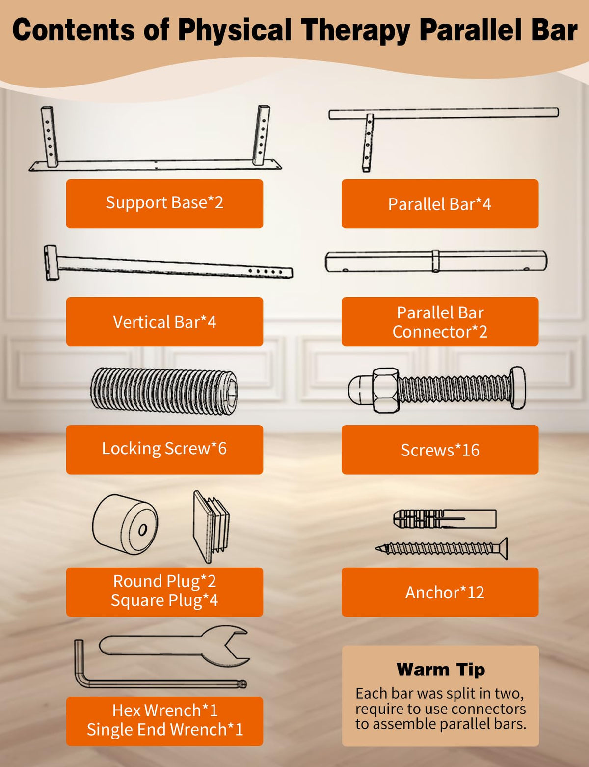 YEEZOO Parallel Bars for Physical Therapy 6FT, Adjustable Height & Width Walking Assist bar for Rehabilitation & Walking Balance Issues(6ft/183cm)