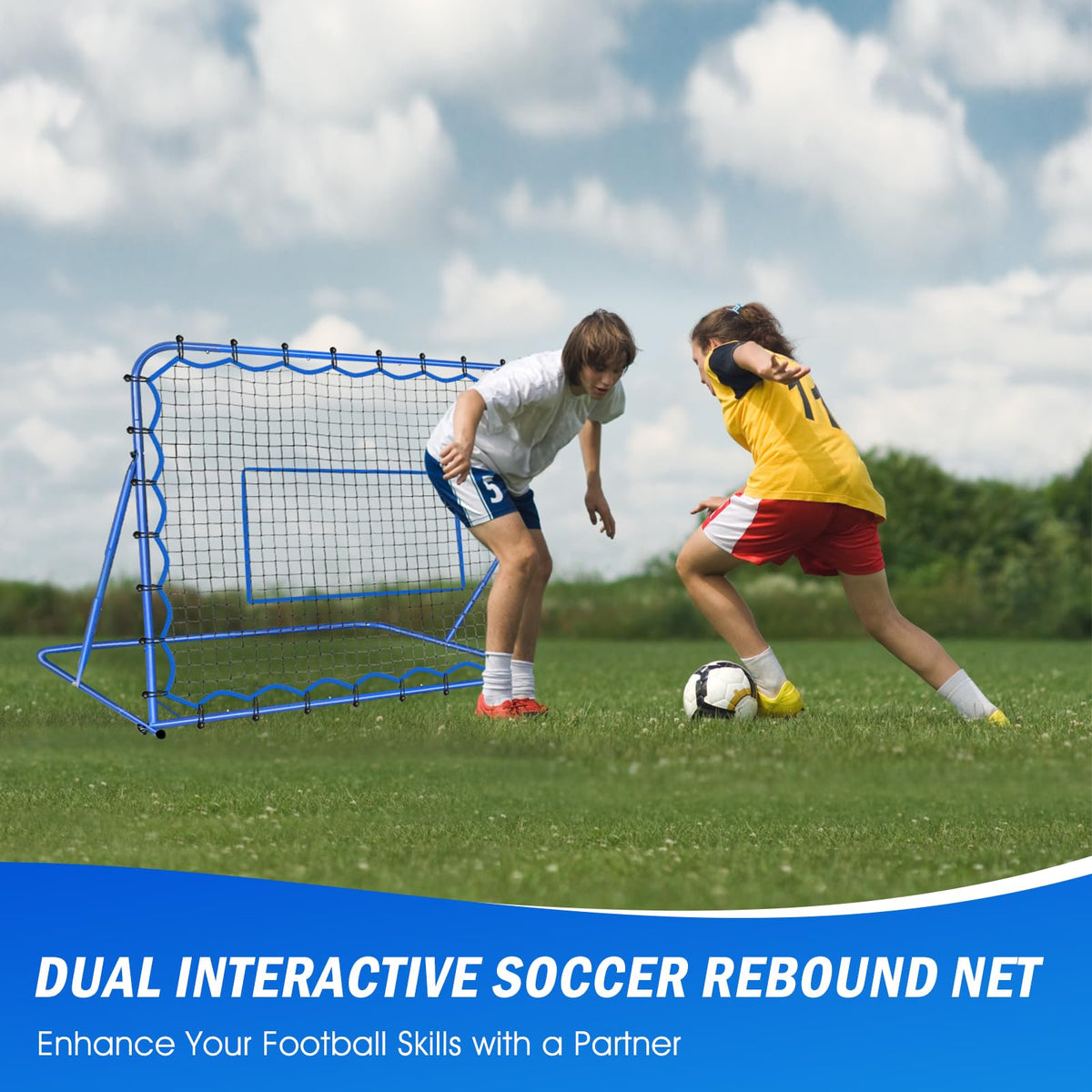 5x4FT Soccer Baseball Rebounder Net, Volleyball Softball Rebound PitchBack Net Quick-Switch Angle Soccer Training for Control, Passing Practice, Lacrosse Bounce Back Rebounder Gifts Trainer Equipment