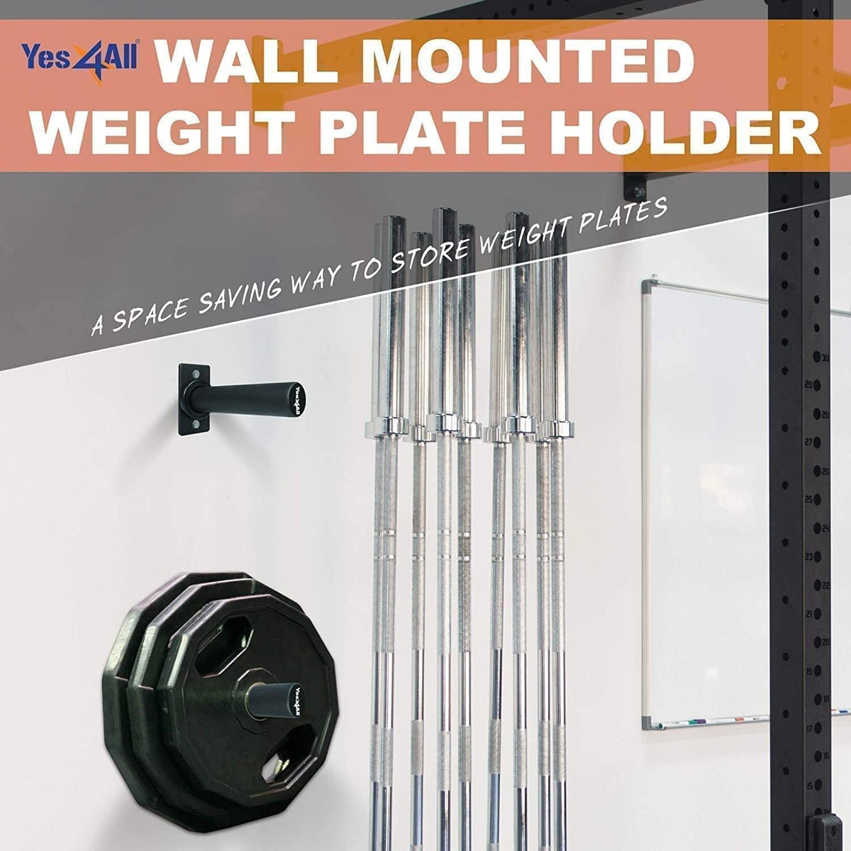 Yes4All Wall Mounted Weight Plate Holder - Fit 2inch Olympic Weight Plates, Protective Rubber Pad (Single)