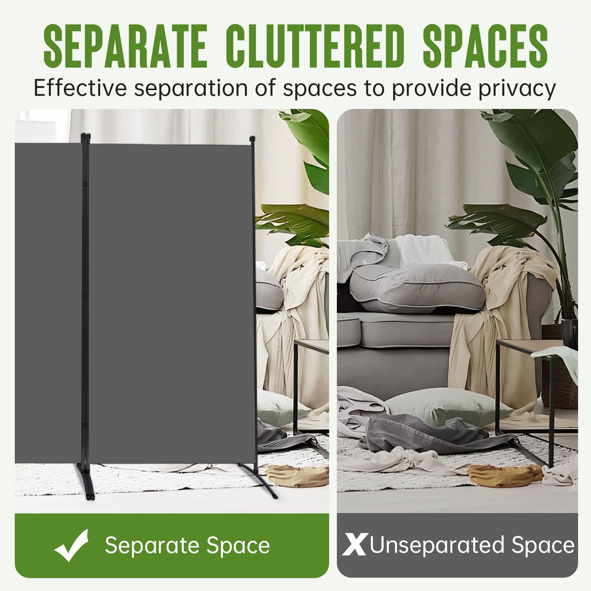3 Panel Folding Room Divider, 102" Wx71.3 H Portable Wall Divider, Grey