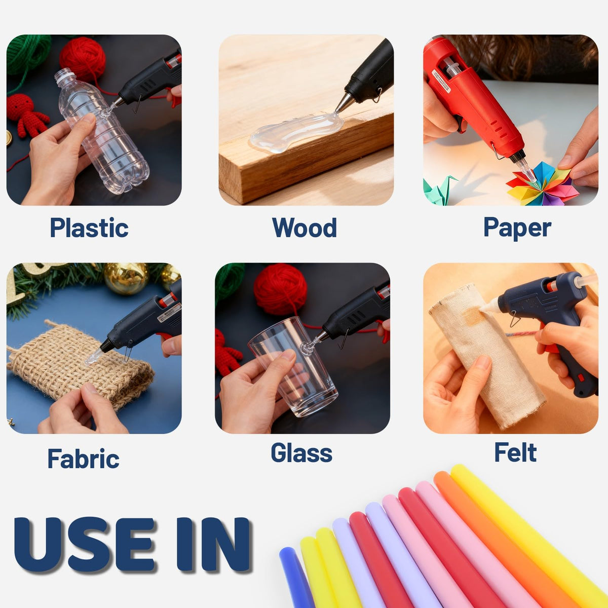 All Temperature Colorful Hot Glue Sticks, 0.27×3.94 Inch 100-Count Clear Strong Bond for High & Low Temp Glue Guns, Crafts DIY, Wood, Fabric, Metal, Plastic, Ceramics
