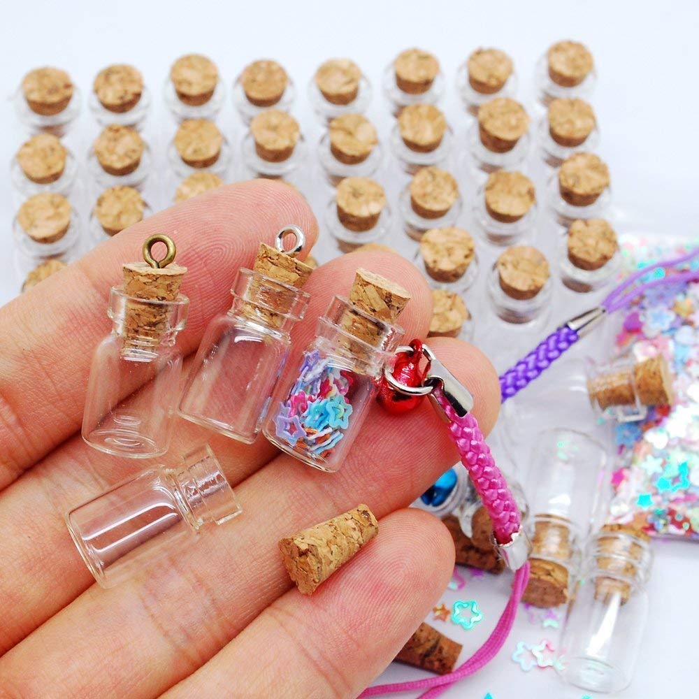Healthcom 0.5ML Cork Bottles Vials Clear Glass Bottles Mini Tiny Jars Bottles With Corks Miniature Glass Bottle With Cork Empty Sample Jars Small,100 Botlles + 100 Screws