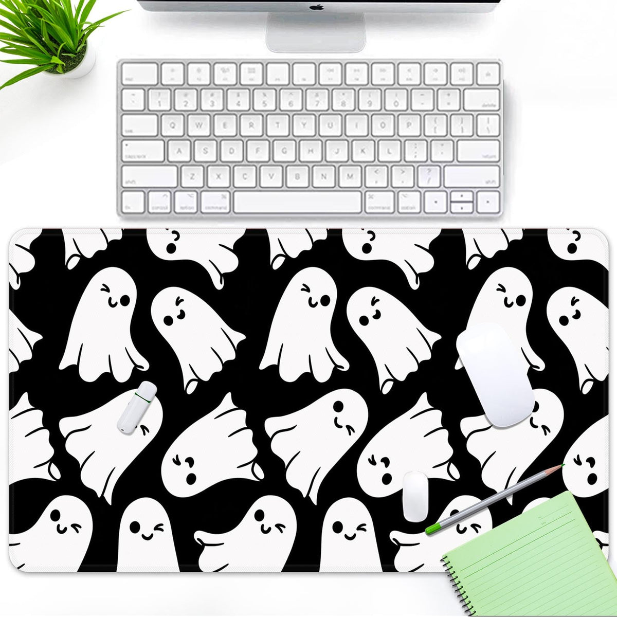 Britown Halloween Autumn Cute Large Mouse Pad for Desk, Fall Ghost Horror Computer Keyboard Mat Non-Slip Rubber Desk Mat Gaming Mousepad for Home Office Game, 31.5 x 15.7 Inch