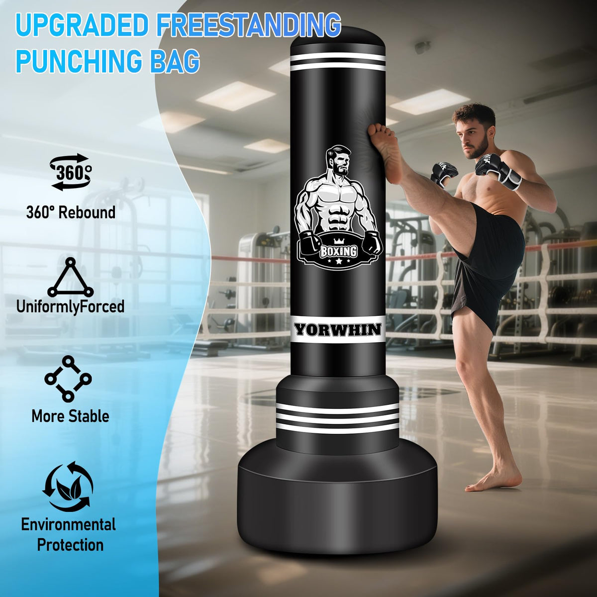 Heavy Punching Bag for Adults Teens, 70'' Standing Boxing Kicking Bag Freestanding Heavy Bag with Gloves and Electric Air Pump, Men Kickboxing Bags for Beginners Training MMA Muay Thai Fitness