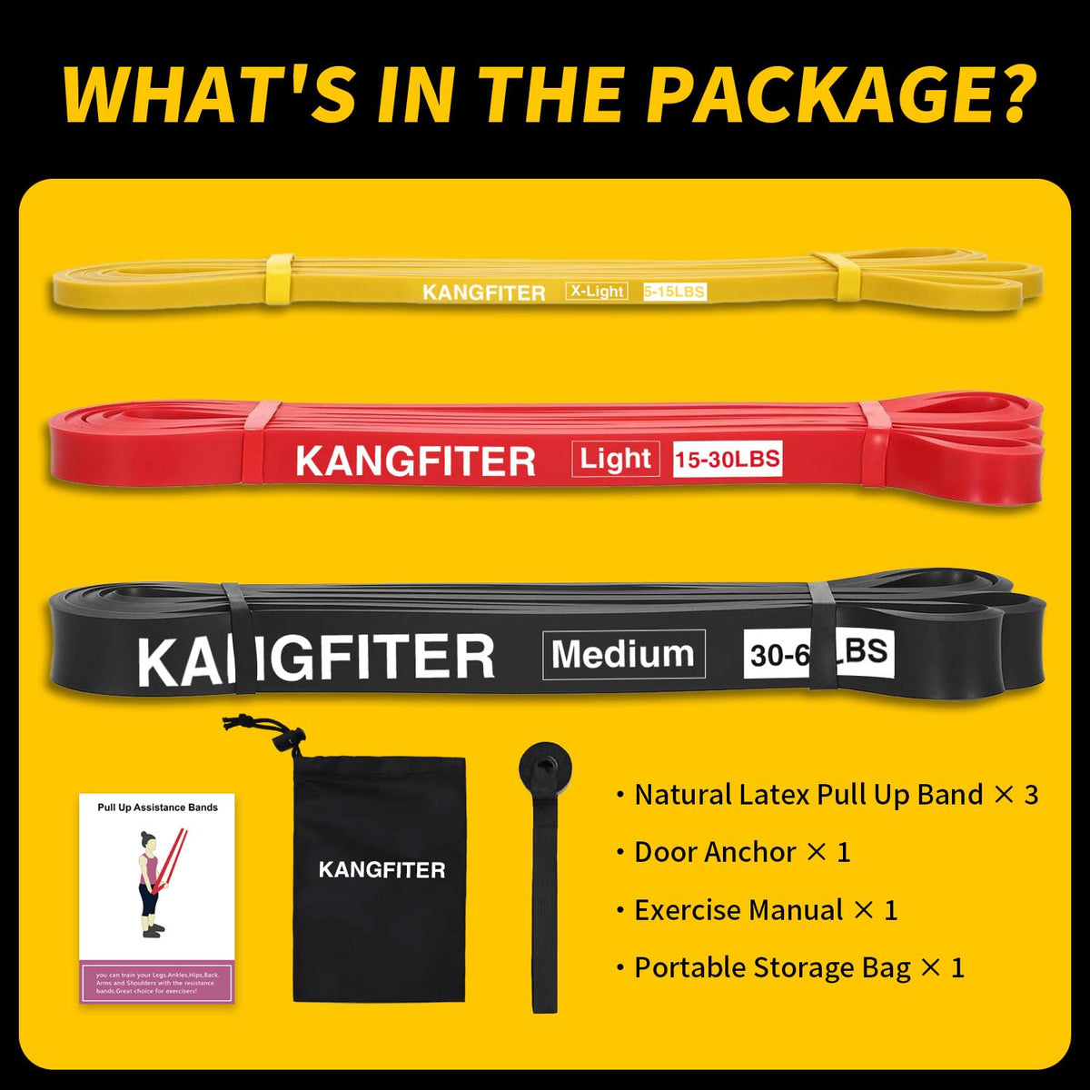 KANGFITER Resistance Bands for Working Out, Pull Up Bands for Men Women, Thick Heavy Resistance Band Set with Door Anchor, Elastic Exercise Bands for Body Stretching, Physical Therapy, Home Workouts