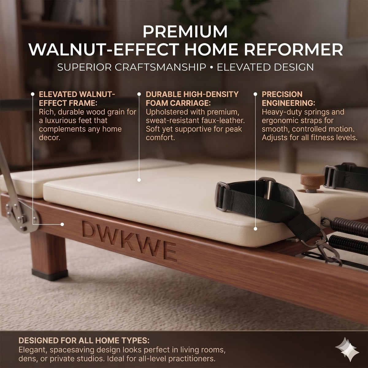 88" Foldable Pilates Reformer, Adjustable Footbar, Walnut Wood Grain Metal Frame, Dual Spring & Latex Resistance, Jump Board & Headrest, Space-Saving Home Gym, Ideal