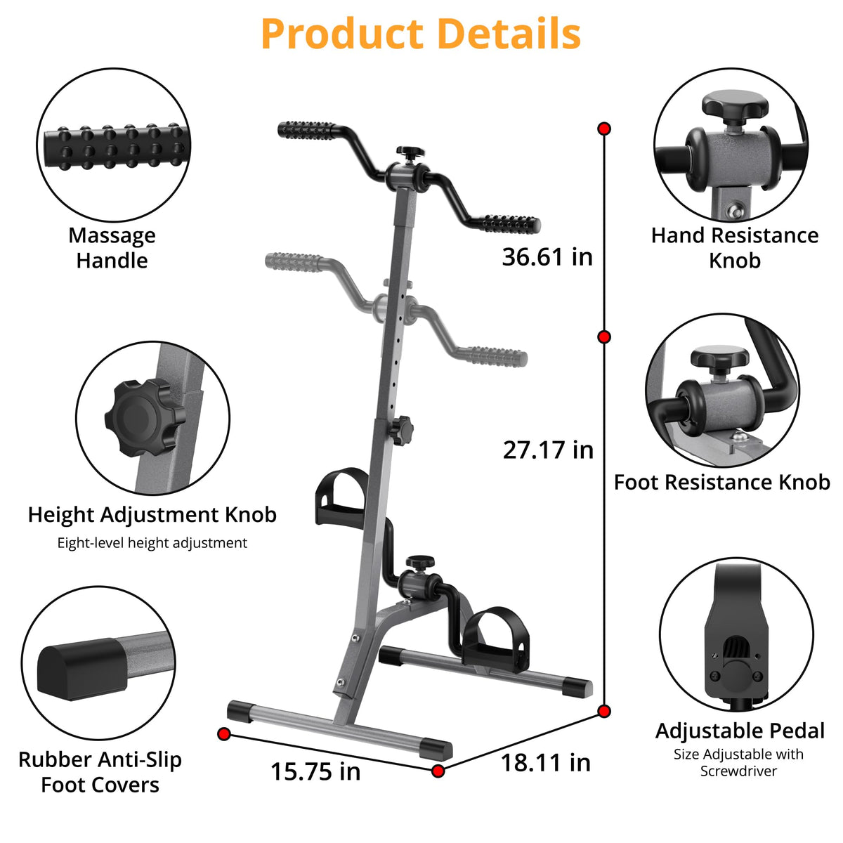 Adjustable Legs Arms Pedal Exerciser Bike for Seniors - Hand Arm Leg and Knee Therapy, Stroke Recovery, Portable Fitness Equipment for Total Body Workout Cardio Exercise - Great Gift for Elderly Rehab