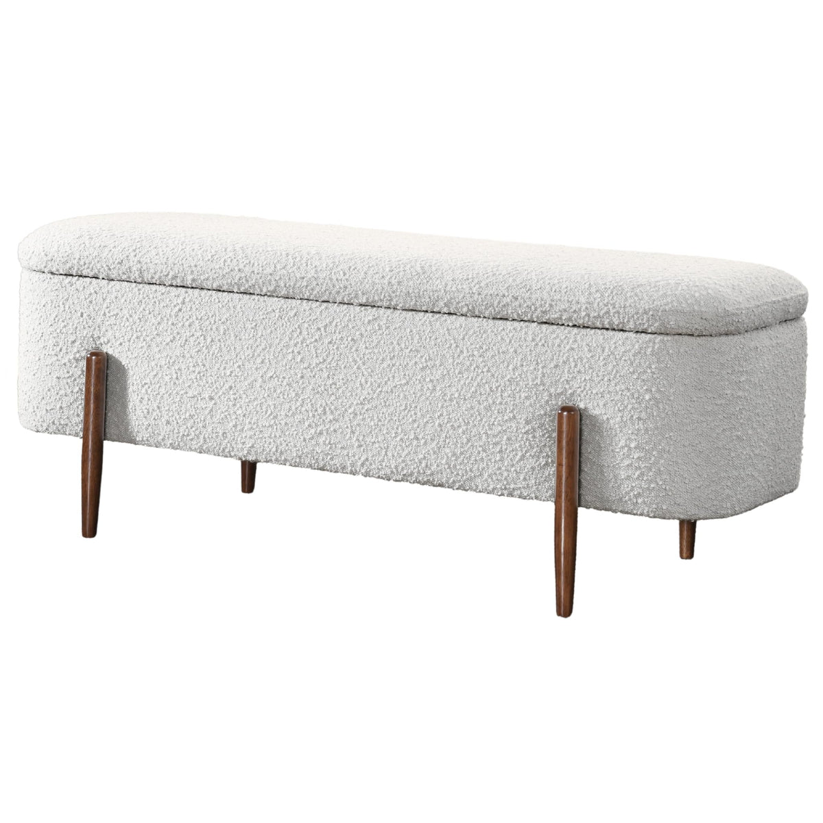 GDFStudio Sarna 48" Mid-Century Modern Storage Ottoman Bench, Lift-Top Curve Rectangle Ottoman Pouf with Solid Wood Legs, Boucle Upholstered Large Footrest, Coffee Table Ottoman for Living Room, Ivory