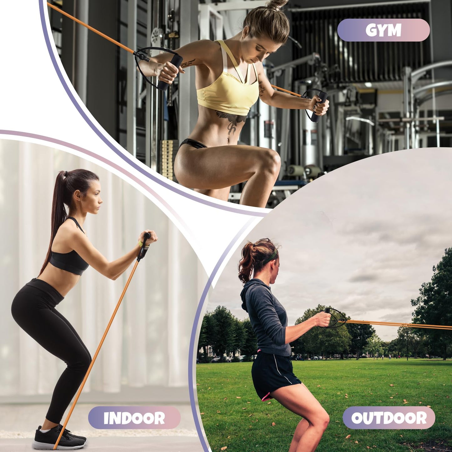 RitFit Single Resistance Exercise Band with Comfortable Handles - Ideal for Physical Therapy, Strength Training, Muscle Toning - Foam Padding Door Anchor and Starter Guide Included (Purple(15-20lbs))