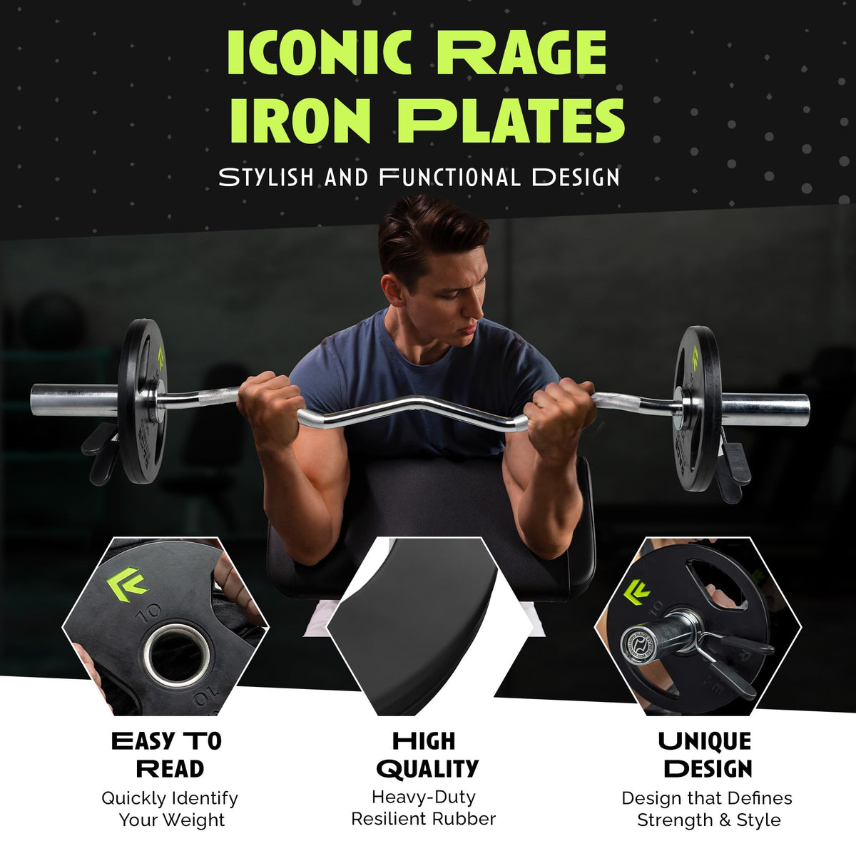 Rage Fitness Cast Iron Weight Plates, Rubber Coated, 2" Steel Insert (5lb, 10lb, 25lb, 45lb - SOLD INDIVIDUALLY), Rubber Weight Plates for Strength Training, Bench Press, Squats, Powerlifting