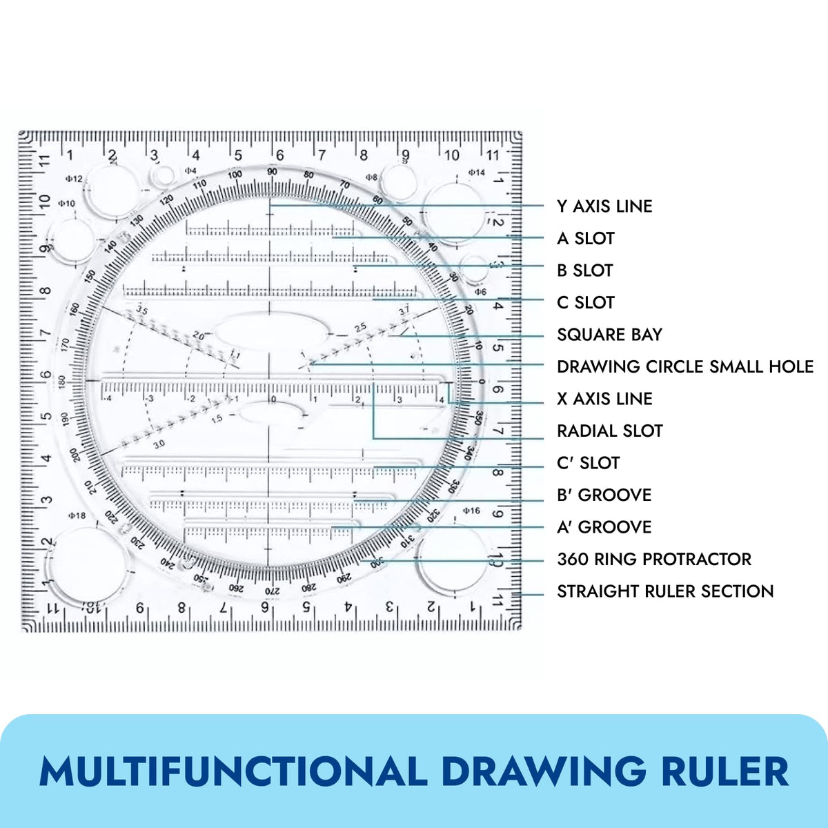 Zakrafo 4 Pcs Multifunctional Geometric Ruler,Math Measuring Rulers for Drawing and Art,Metric Ruler Drawing Tool for School Office Supplies and Build