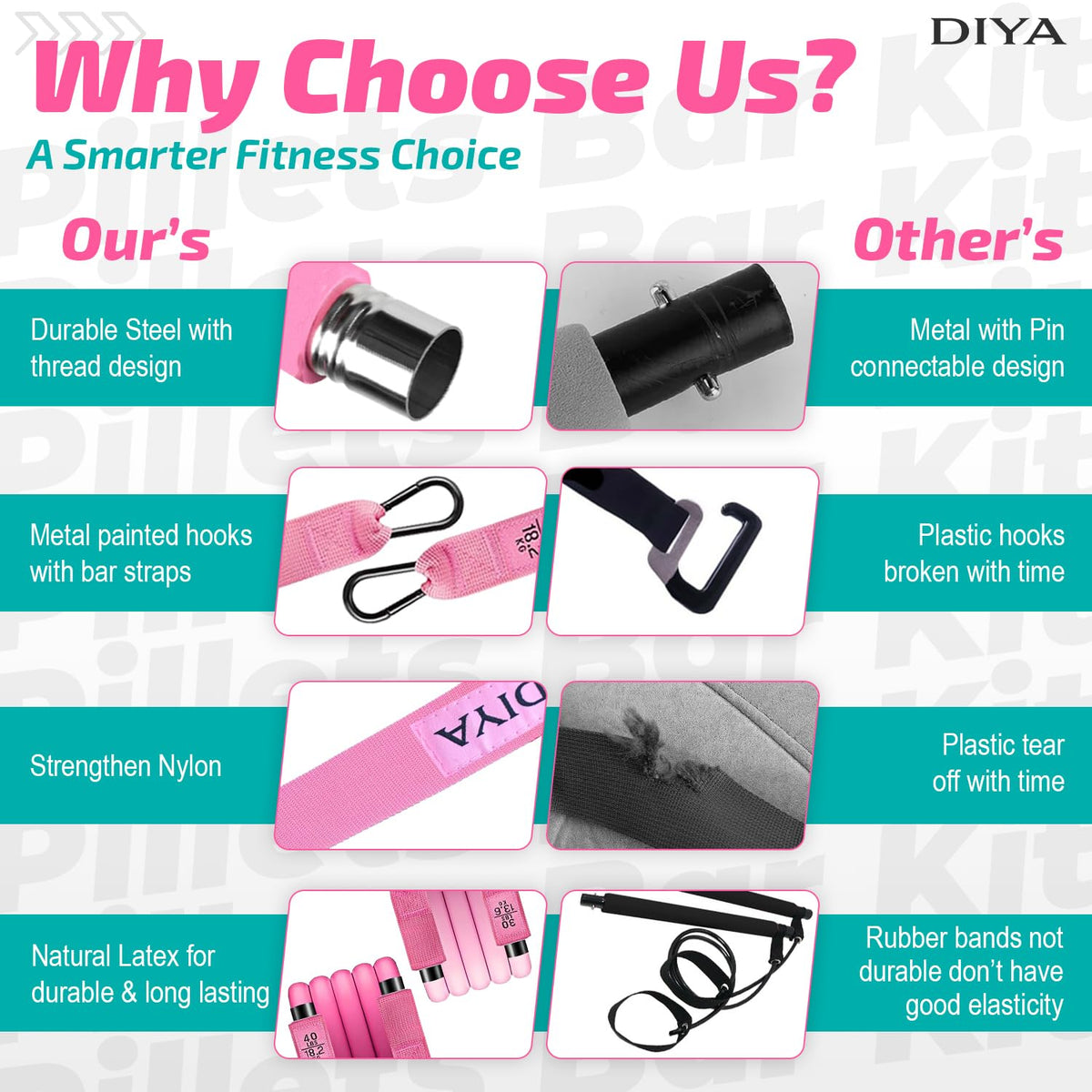 DIYA Pilates Bar Kit with Resistance Bands 140 lbs – Adjustable Portable Home Gym Workout Equipment for Women & Men – Full Body Fitness Bar for Legs, Glutes, Arms, Core & Back