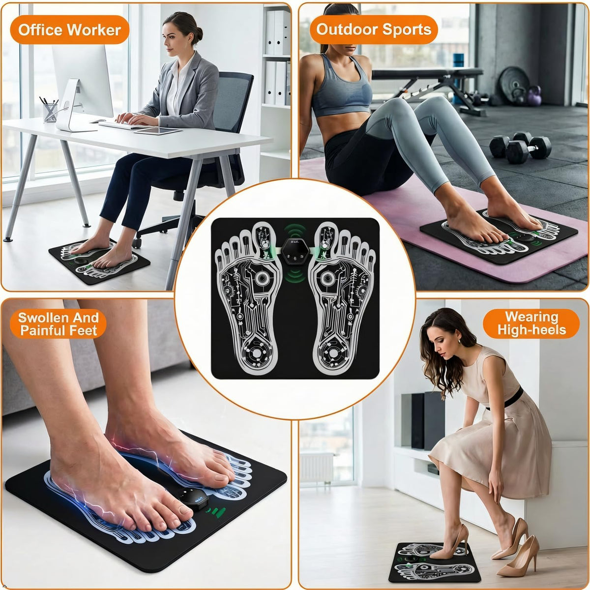 OKJY EMS Foot Muscle Stimulator & TENS Machine for Pain Relief - Helps Neuropathy, Plantar Fasciitis & Circulation - Portable Folding Mat with Remote for Elderly, Office Workers & Home Use