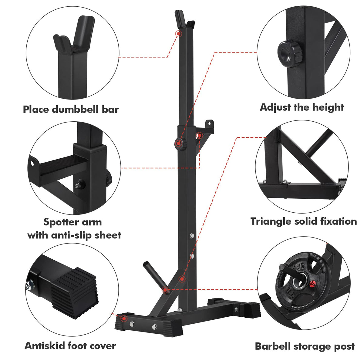 BangTong&Li Squat Rack Stand,Barbell Rack,Bench Press Rack Stand Home Gym Adjustable Weight Rack 550Lbs (Red)