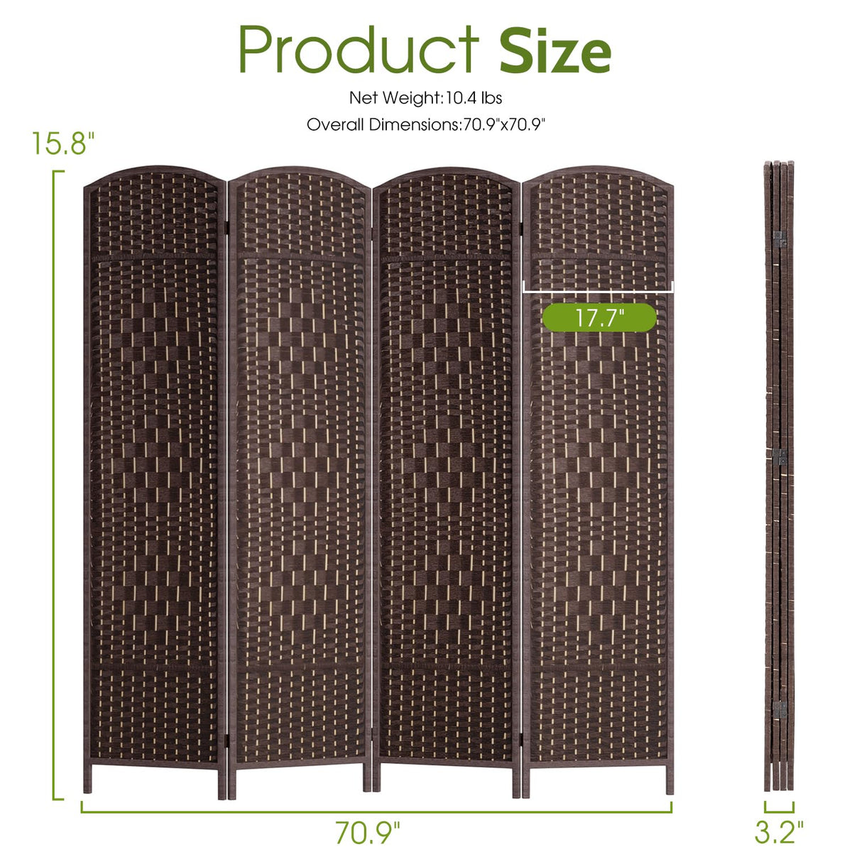 FDW Room Divider Folding Privacy Divider 6 Ft Indoor Wall Divider Portable Partition Wood Screen, Brown (4 Panel)