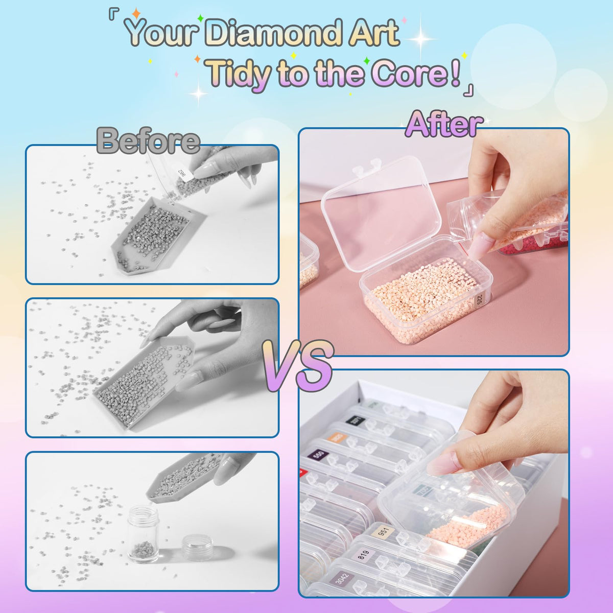Glotrove Diamond Art Storage Containers Trays, 60pcs Diamond Painting Trays with Lids, 2-in-1 Beads, Gems & Drills Storage and Line-Up Accessories for Diamond Painting