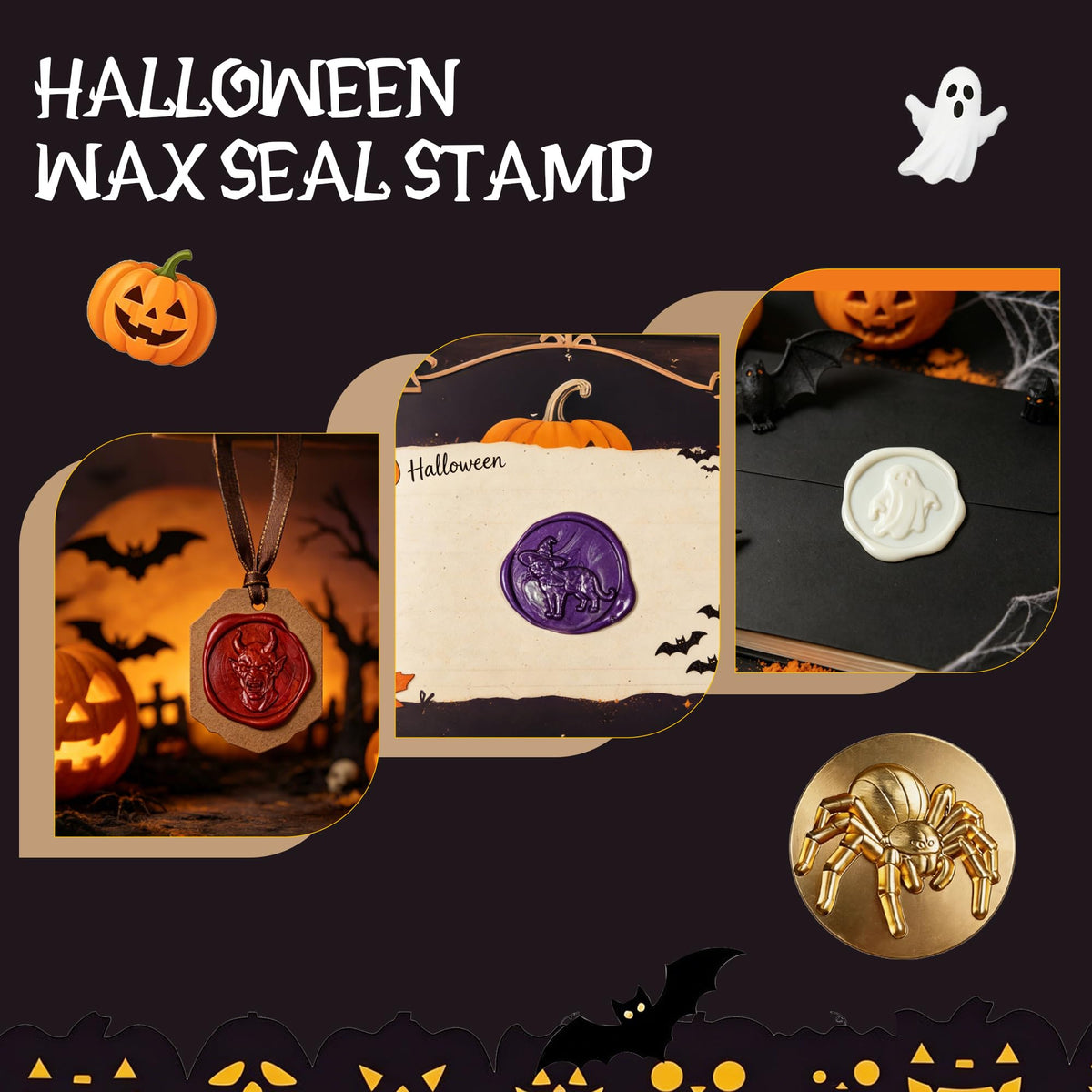 Mceal Wax Seal Stamp Head, 3D Embossed Relief for DIY Crafts, Wedding Invitations, Gift Wrapping, Halloween Collection (Halloween Pumpkin)