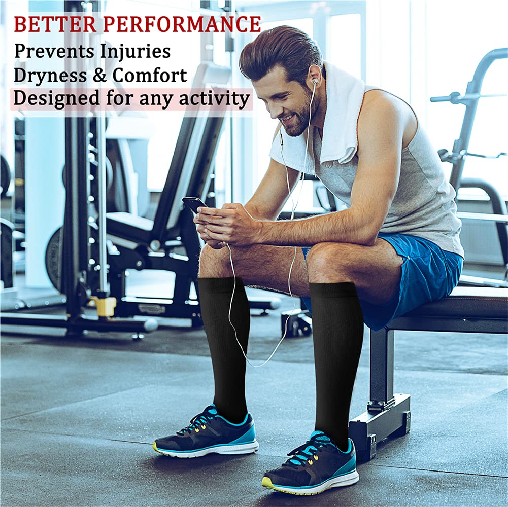 CHARMKING Compression Socks for Women & Men (8 Pairs) 15-20 mmHg Graduated Copper Support Calf Socks are Best for Pregnant, Nurses - Boost Performance, Circulation, Knee High Wide Calf(L/XL, Black)