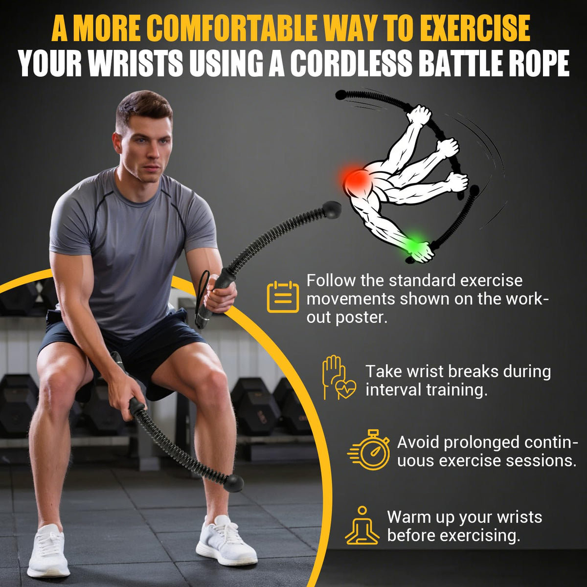 Ropeless Battle Ropes, Upgraded Heavy Duty Portable Cordless Battle Ropes for Home Gym with Poster & Non-Slip Soft Handles for Wrist Protection, Exercise Rope for HIIT and Low-Impact Aerobic Training