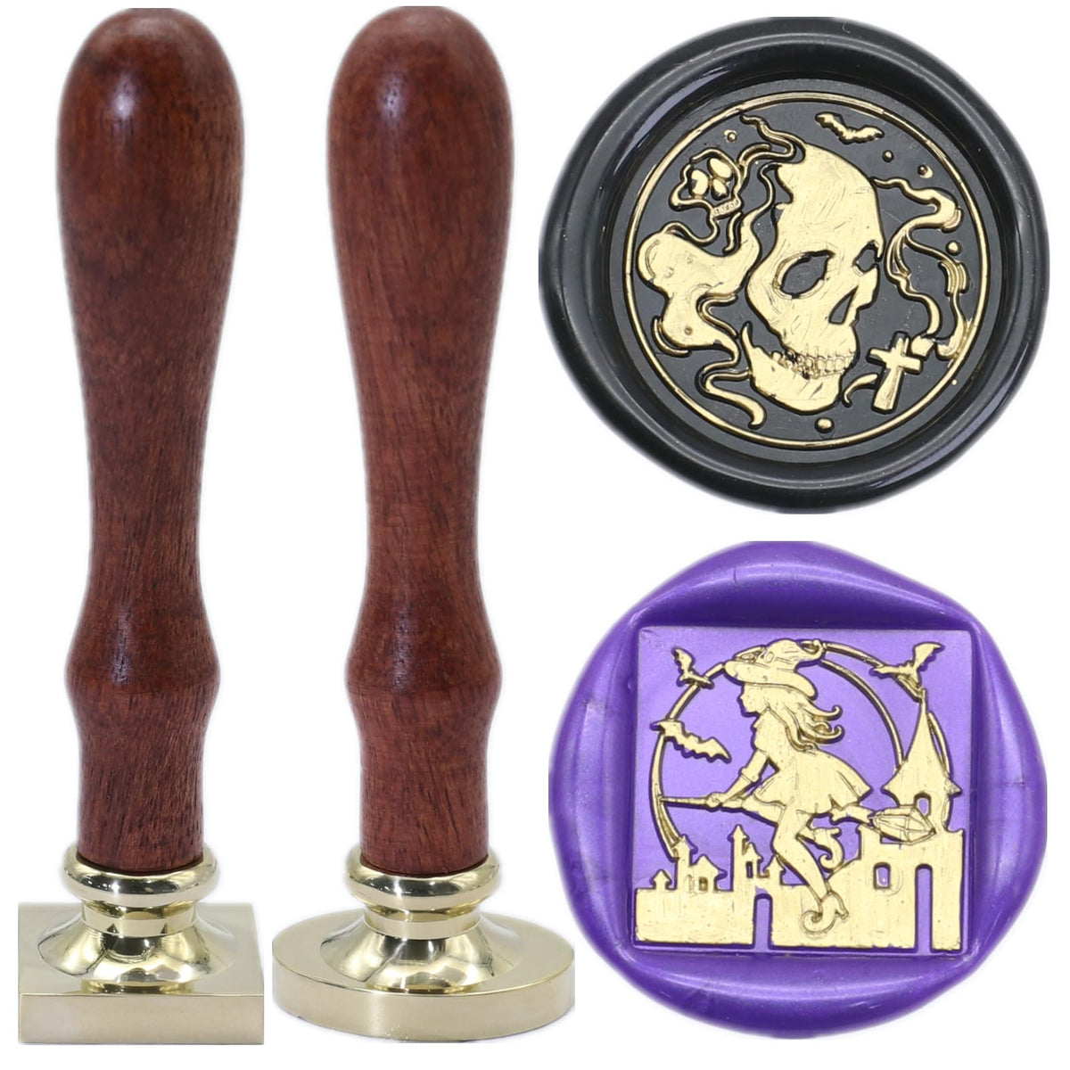 ONWINPOR Skull Skeleton Wax Seal Stamp Set - Removable Brass Head Sealing Stamp Kit, Great for Decorating Party Invitations