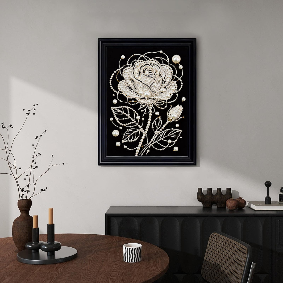 WSLWXSHM Pearl Diamond Painting Kits for Adults Rose Flower, 5D Special Shape Diamond Art Kits for Beginners, Crystal Rhinestones Diamond Painting for Home Wall Decoration Gift 12×16inch/30×40cm