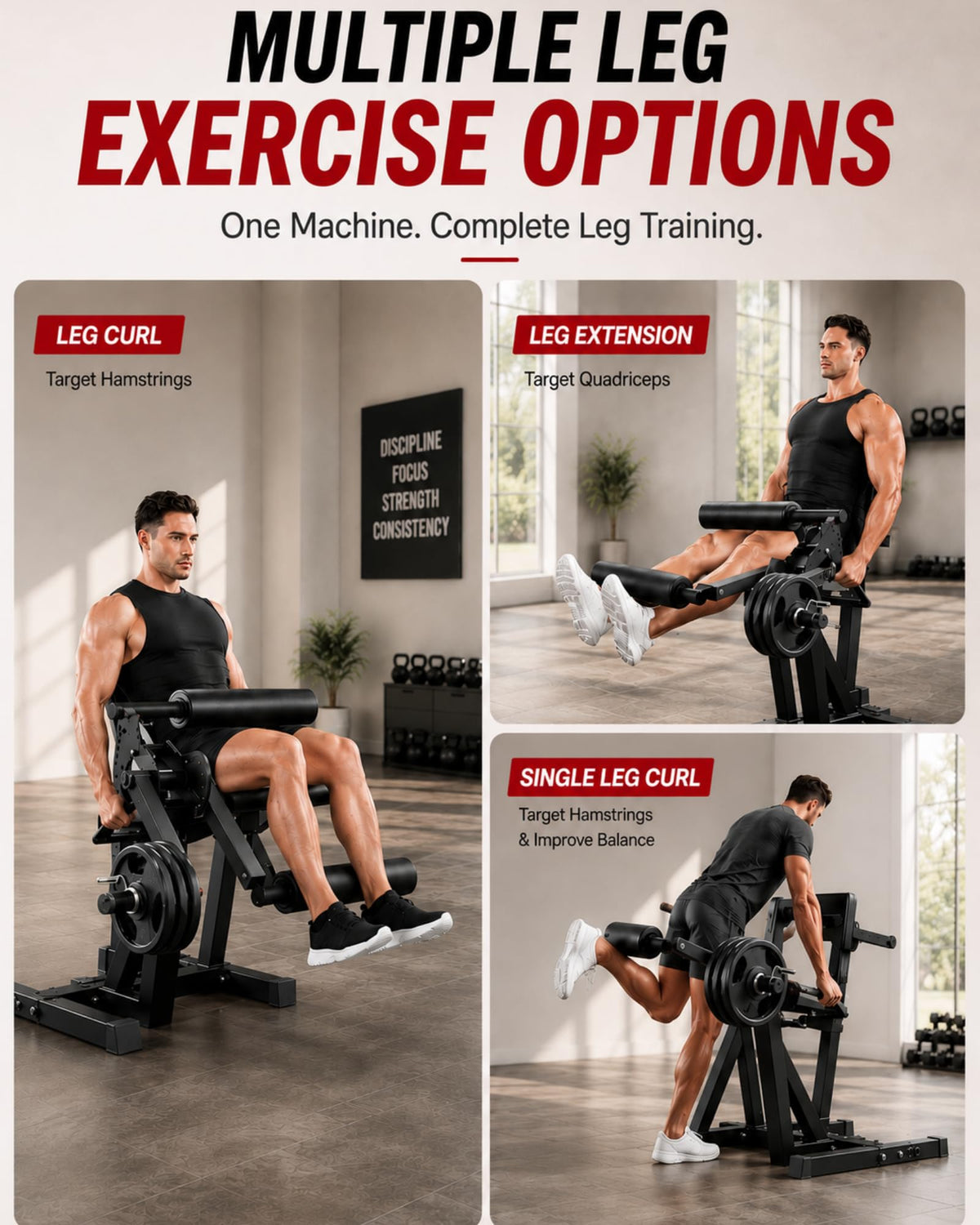 Leg Extension and Curl Machine - 700 LBS Capacity Leg Extension Curl Machine for Home Gym, Hamstring Curl, Hip Thrust & Calf Raise, Heavy-Duty Lower Body Workout Equipment，All Black