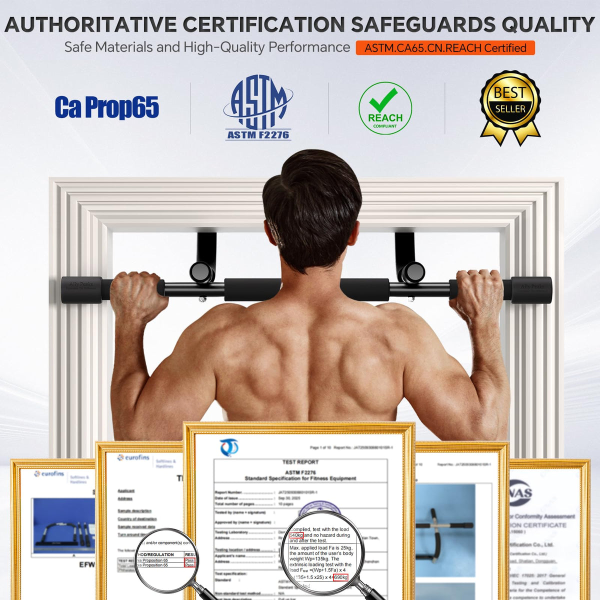 Ally Peaks Pull Up Bar for Doorway | Thickened Steel Max Limit 440 lbs Upper Body Workout| Multi-Grip Strength| Indoor Chin-Up Bar Fitness Trainer for Home Gym Portable