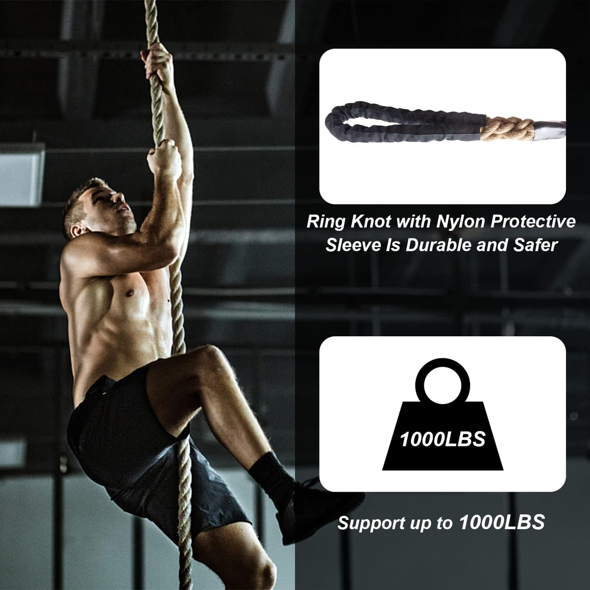 Keepark 10ft Gym Climbing Rope - Natural Hemp Rope Climbing Rope1.5 Inch in Diameter No Mounting Bracket Included