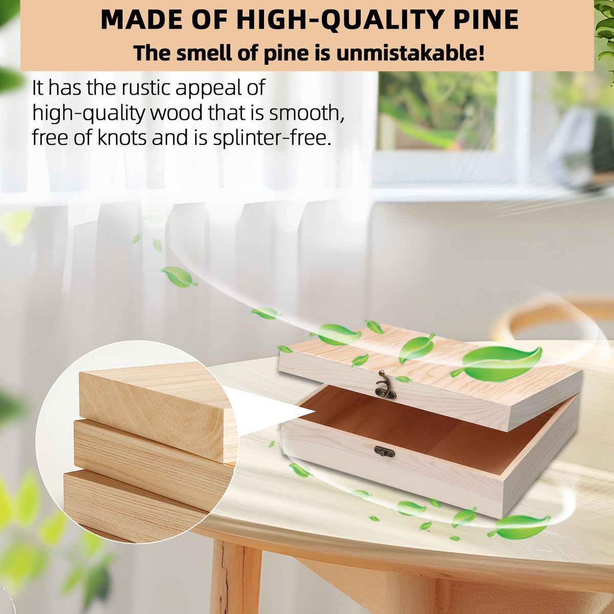 VIKOS Products Unfinished Wooden Box with Hinged Lid for Crafts DIY Storage Jewelry Pine Box - 12" x 9" x 3.35"