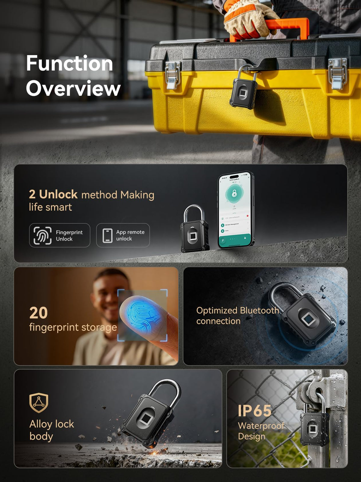 NexusLab Fingerprint Padlock, Smart Biometric Locker Lock with Bluetooth TUYA App Control, IP67 Waterproof Gym Lock, Keyless Combination Lock Alternative for School Locker, Sports & Outdoor Gates