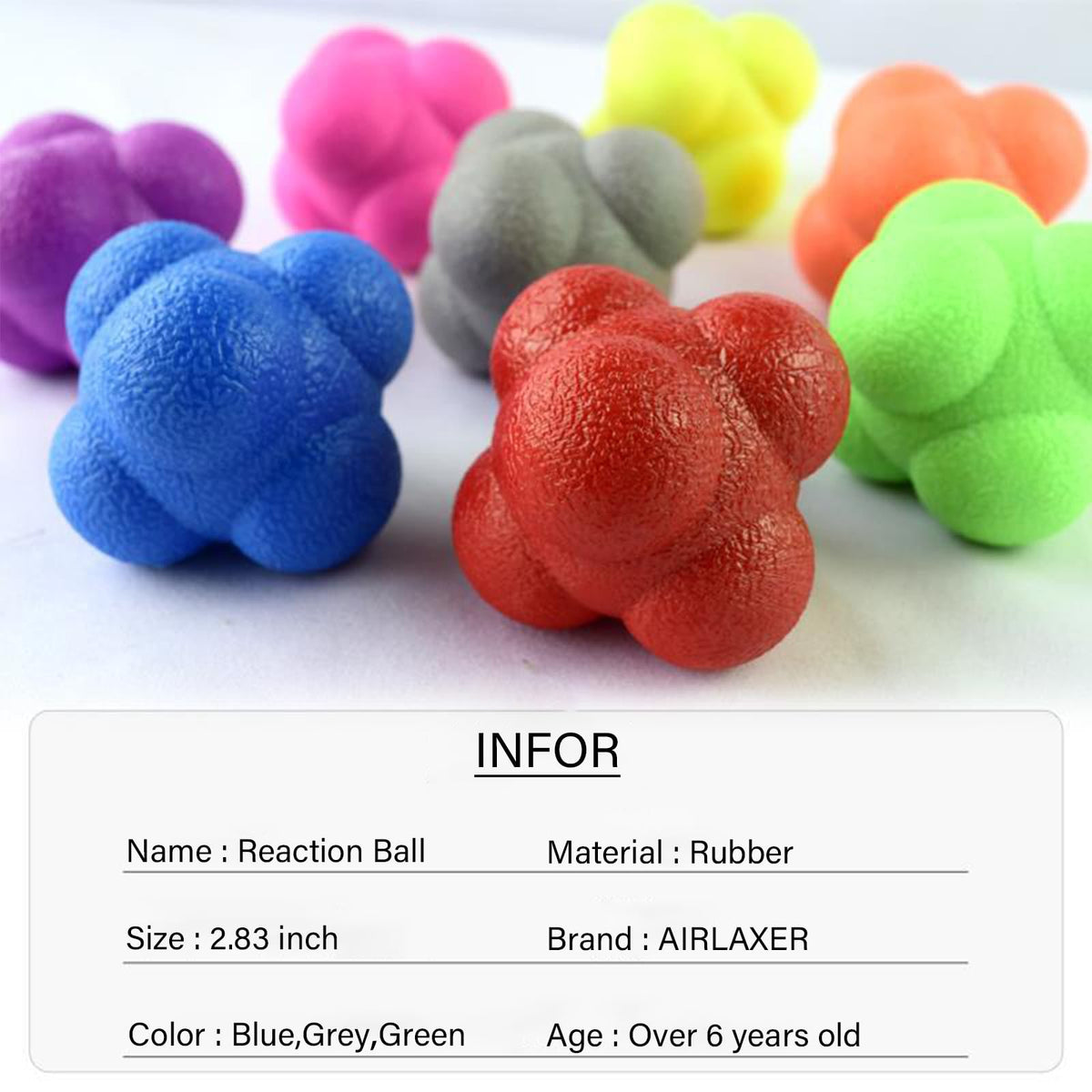 AIRLAXER Reaction Ball,Reflex Ball for Hand Eye Coordination Training,2.83 inch,Pack of 3-Blue,Grey,Green.