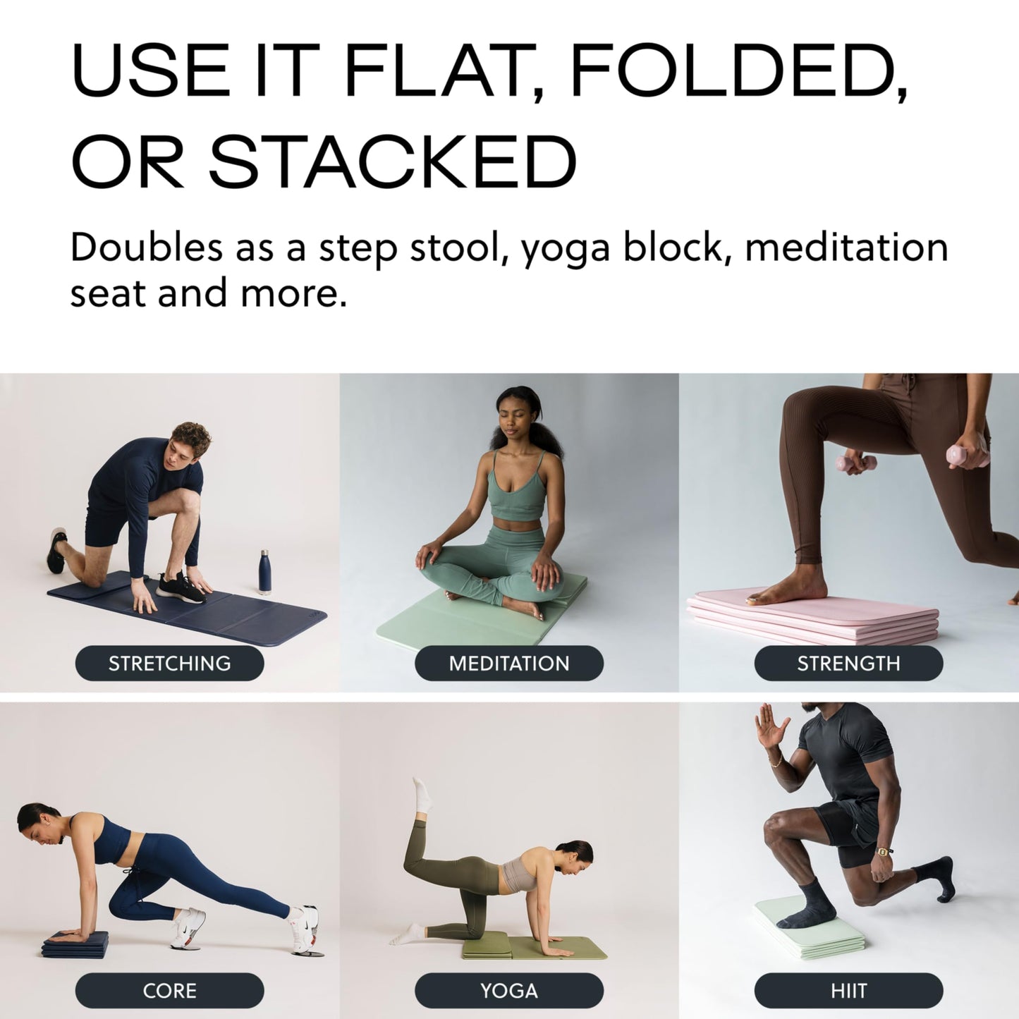 Stakt The Original Foldable Yoga Mat, Premium Foldable Exercise & Workout Mat with Non-Slip Surface, Lightweight Portable for Studio or Home Use, As Seen on Shark Tank - Iron