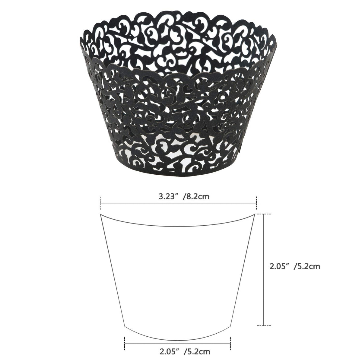 KPOSIYA Pack of 120 Cupcake Wrappers Artistic Bake Cake Paper Cups Vine Designed Laser Cut Cupcake Wraps Baking Cup Muffin Case Trays for Wedding Baby Shower Party Birthday Decoration (120, Black)