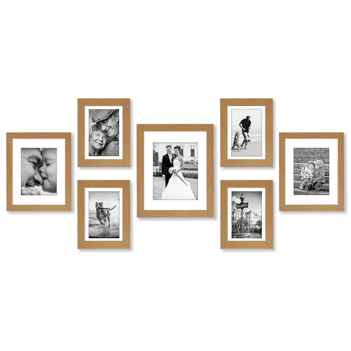 Americanflat Set of 7 Picture Frames with Shatter-Resistant Glass - Gallery Wall Frame Set with One 11x14, Two 8x10 and Four 5x7 Frames - Signature Collection - Dark Oak