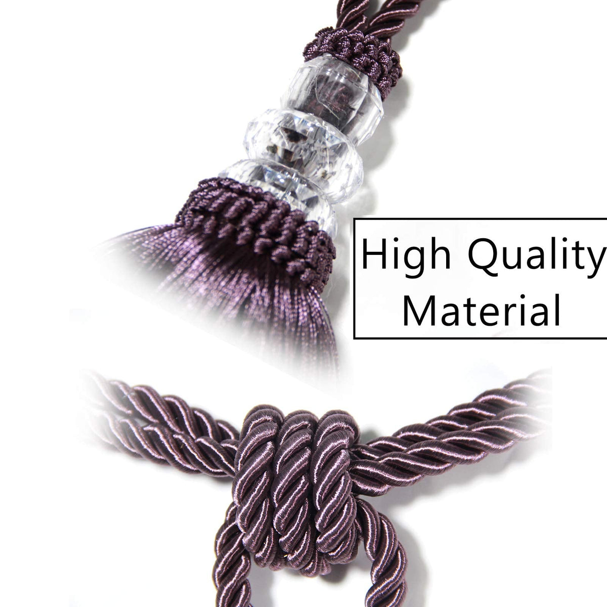 BEL AVENIR 2 Pack Curtain Tiebacks Hand-Woven Crystal Holdbacks Home Decorative Tassels Tiebacks (Purple, 2 Pack)