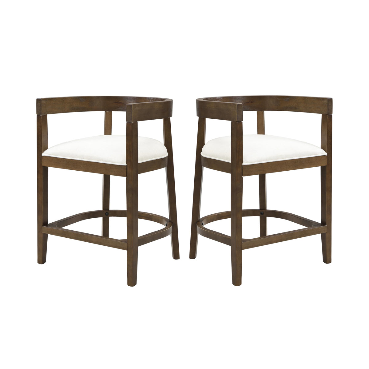 Christopher Knight Home Ebany 25.25" Barstools Set of 2, Rubberwood Counter Stool, Upholstered Seat Bar Chair, Curved Back Barstool, Open Design Stool for Kitchen Dining Island Table, Beige + Walnut